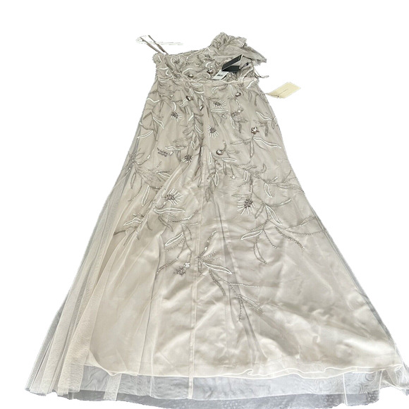 Adrianna Papel One Shoulder Beaded Formal Gown Biscotti New With Tags size 12 - Picture 4 of 14